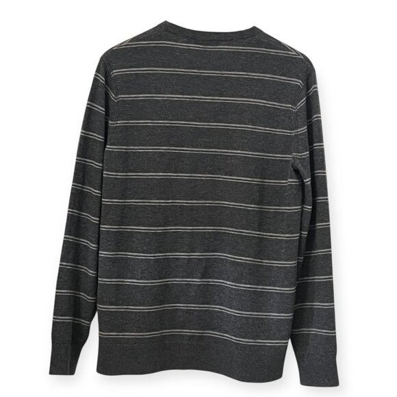 Theory Men’s Merino Wool Knit Sweater Gray Striped Crewneck Size M Lightweight - Picture 2 of 10